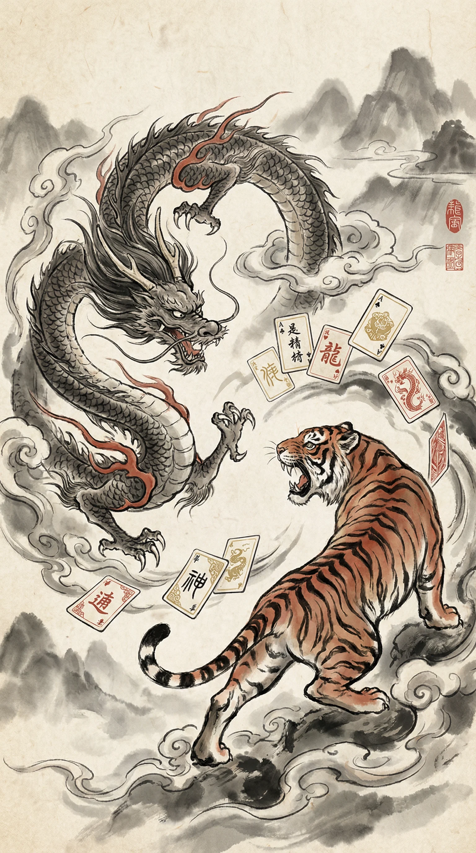 龙虎斗水墨风格龙虎对决画面