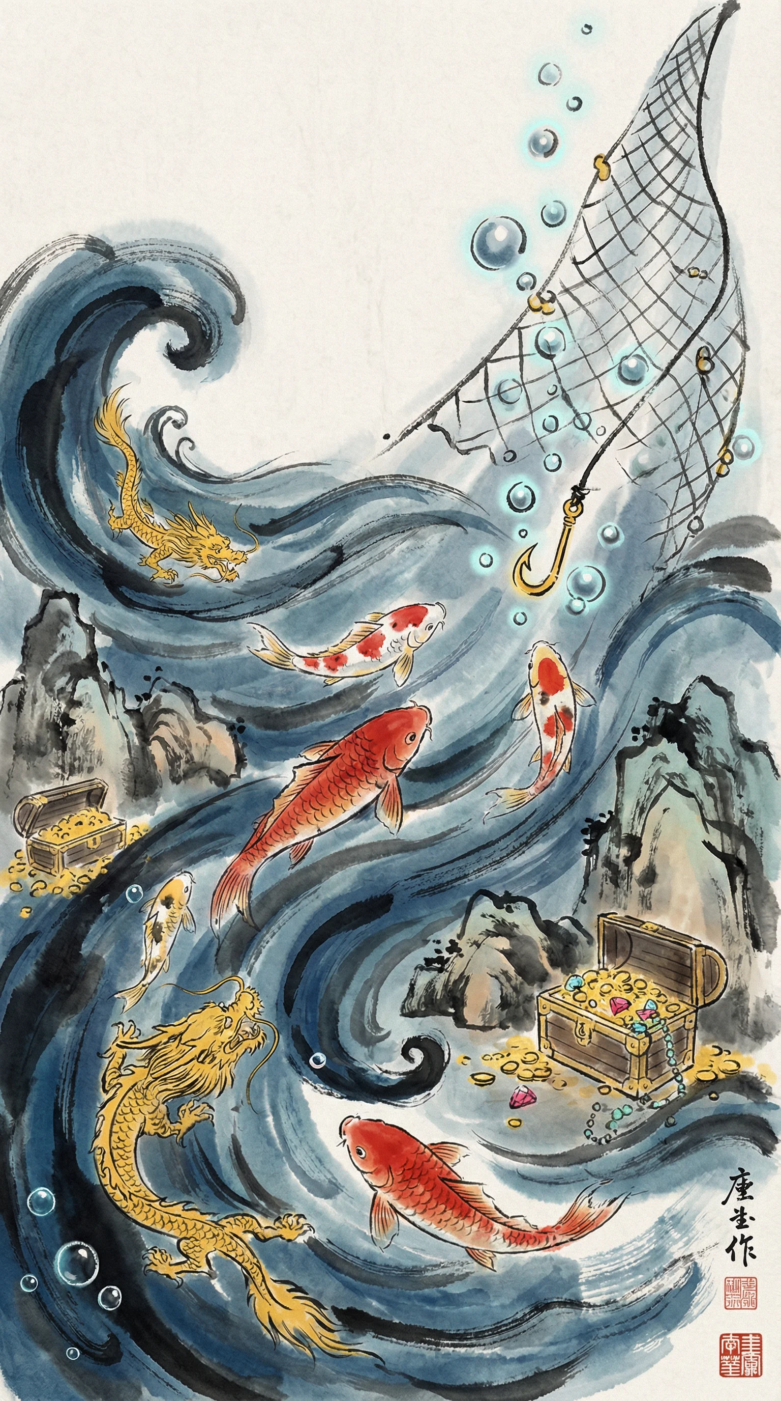 捕鱼达人水墨海底世界游戏画面