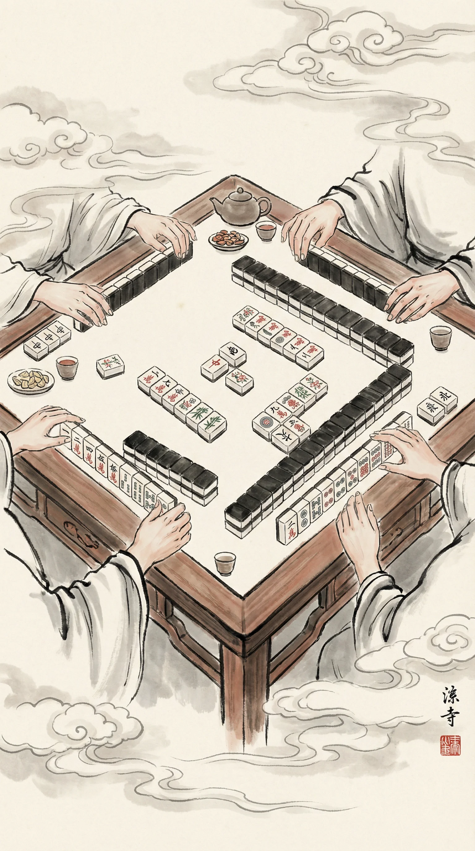 捕鱼达人经典牌局水墨风格游戏界面展示